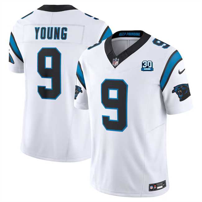 Men & Women & Youth Carolina Panthers #9 Bryce Young White 2024 30th Anniversary Patch F.U.S.E. Vapor Limited Stitched Football Jersey